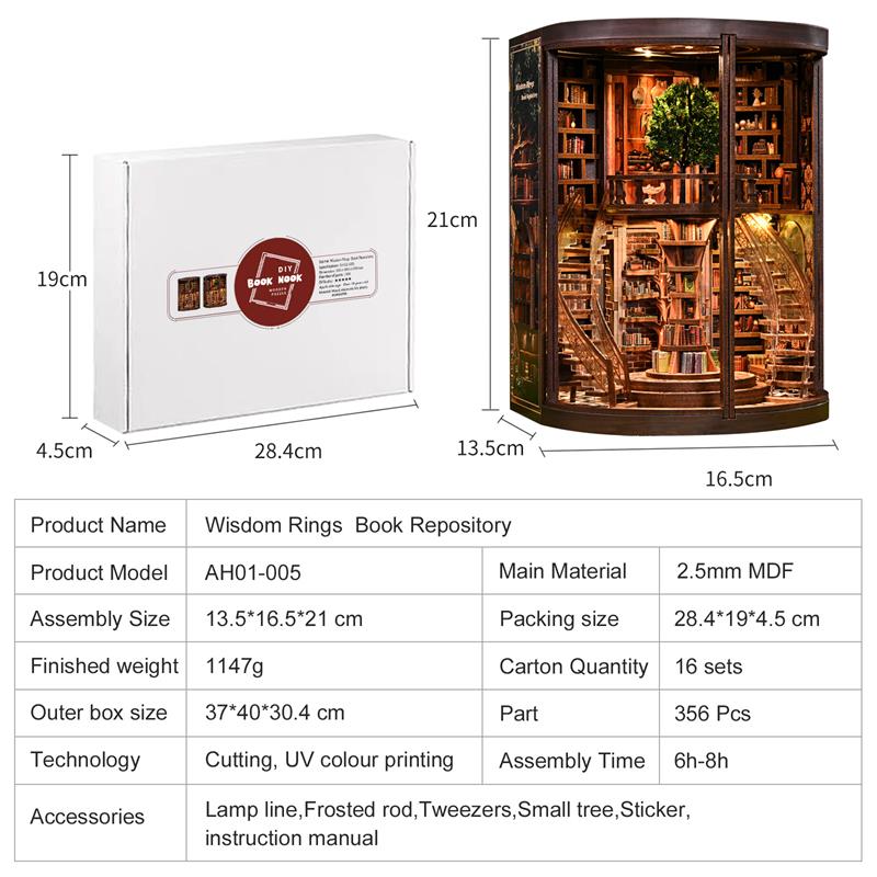 Book Nook DIY Fantasy Anneaux de Sagesse – Maison Miniature Magique 3D avec LED – Déco Médiévale Bibliothèque