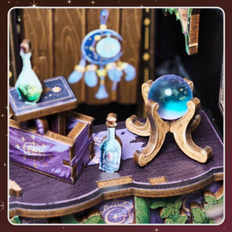 Book Nook DIY Astrologie – Librairie Miniature Astrale à Construire – Kit Maquette 3D Bois LED – Décor Étagère