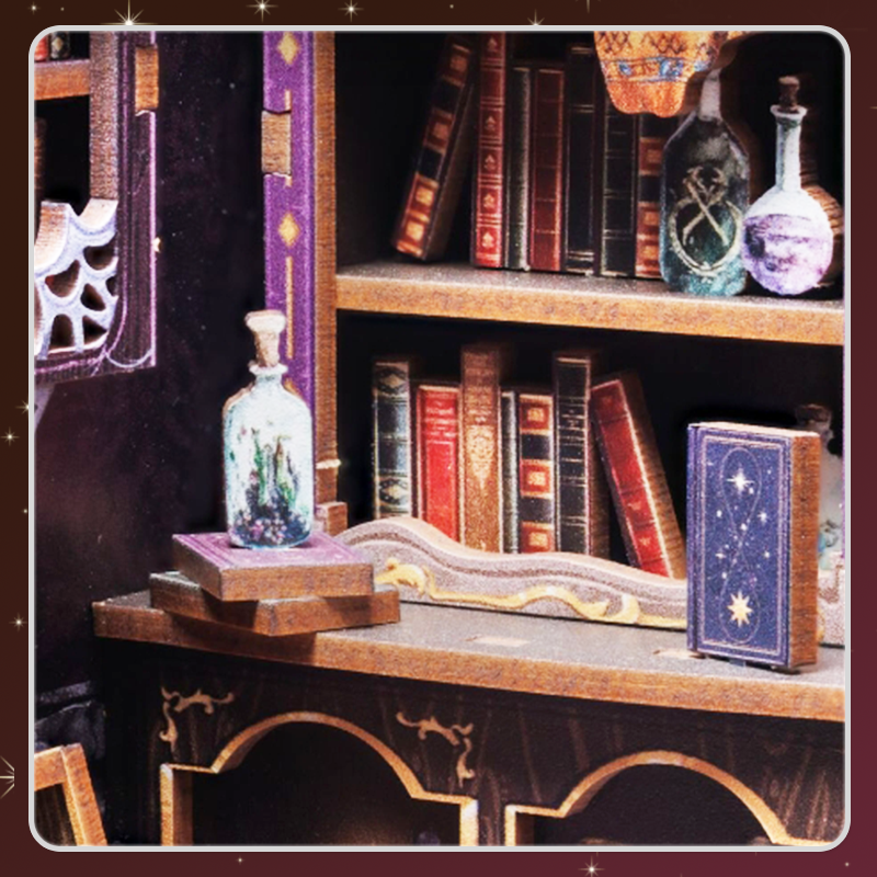 Book Nook DIY Astrologie – Librairie Miniature Astrale à Construire – Kit Maquette 3D Bois LED – Décor Étagère