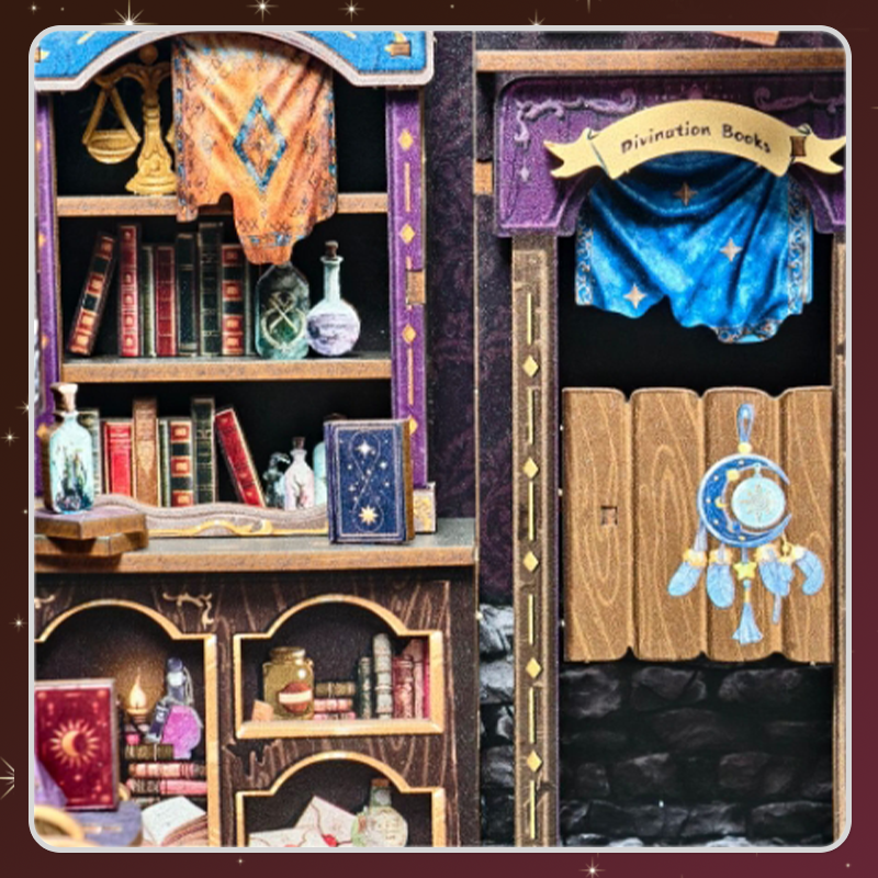 Book Nook DIY Astrologie – Librairie Miniature Astrale à Construire – Kit Maquette 3D Bois LED – Décor Étagère