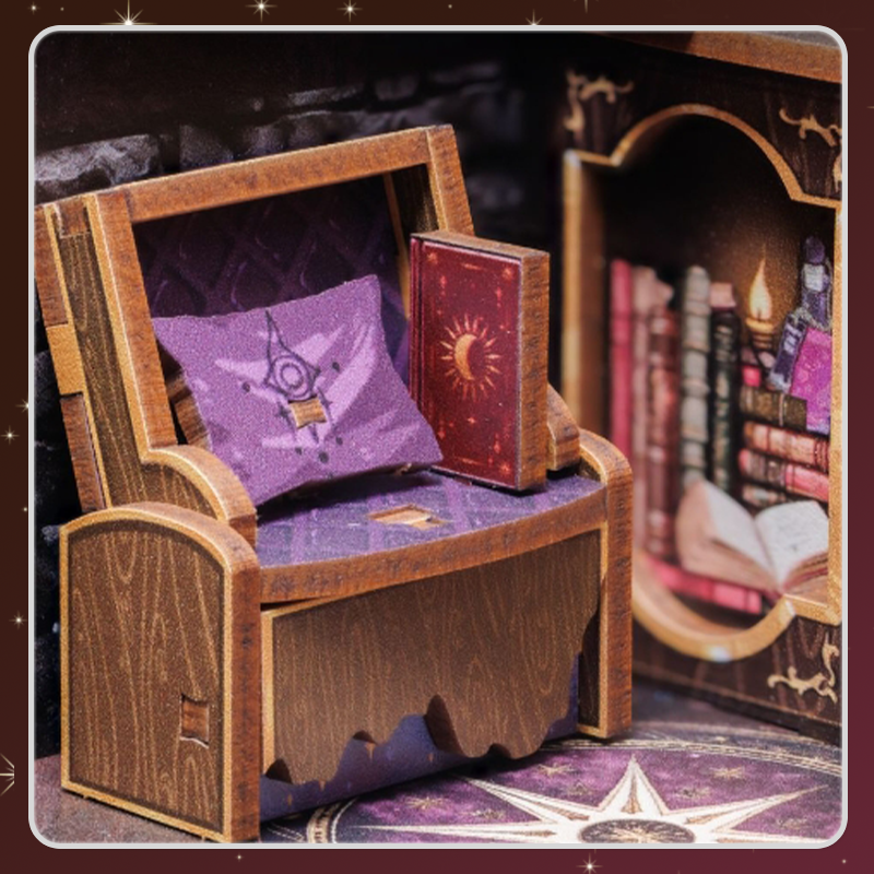 Book Nook DIY Astrologie – Librairie Miniature Astrale à Construire – Kit Maquette 3D Bois LED – Décor Étagère
