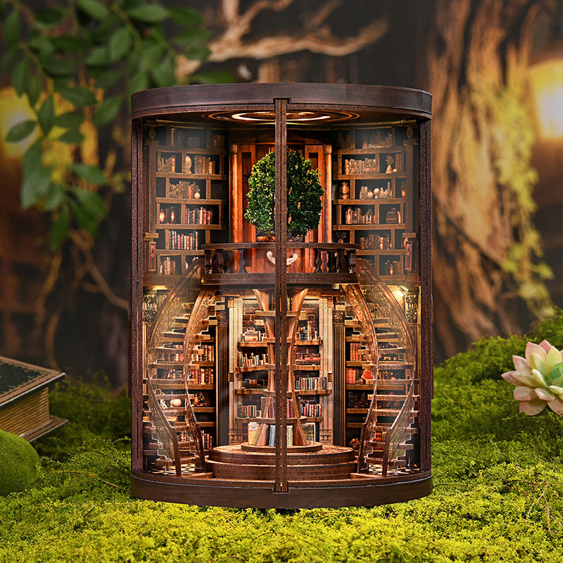 Book Nook DIY Fantasy Anneaux de Sagesse – Maison Miniature Magique 3D avec LED – Déco Médiévale Bibliothèque