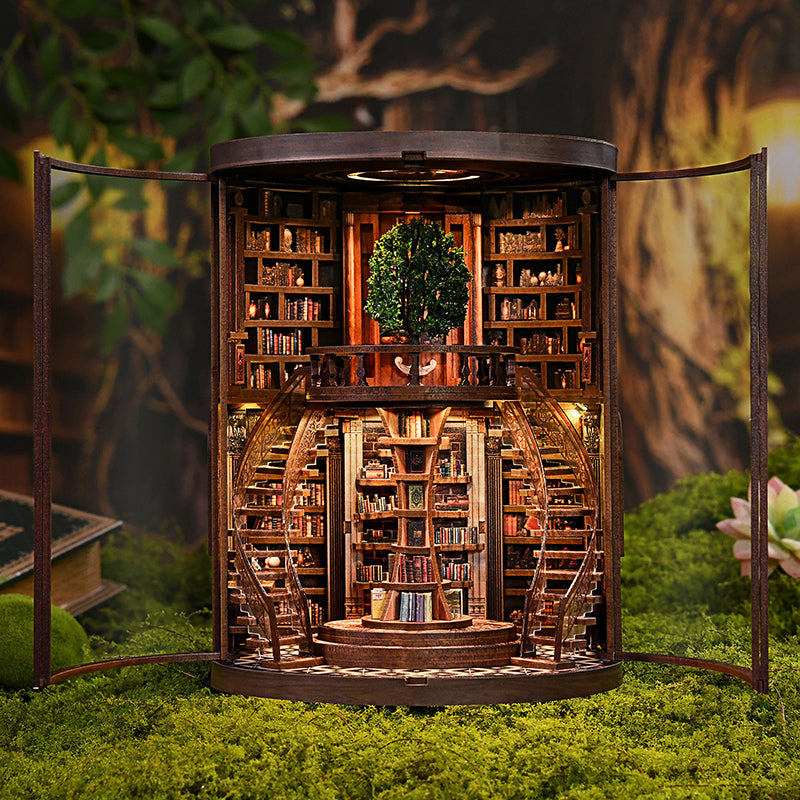 Book Nook DIY Fantasy Anneaux de Sagesse – Maison Miniature Magique 3D avec LED – Déco Médiévale Bibliothèque