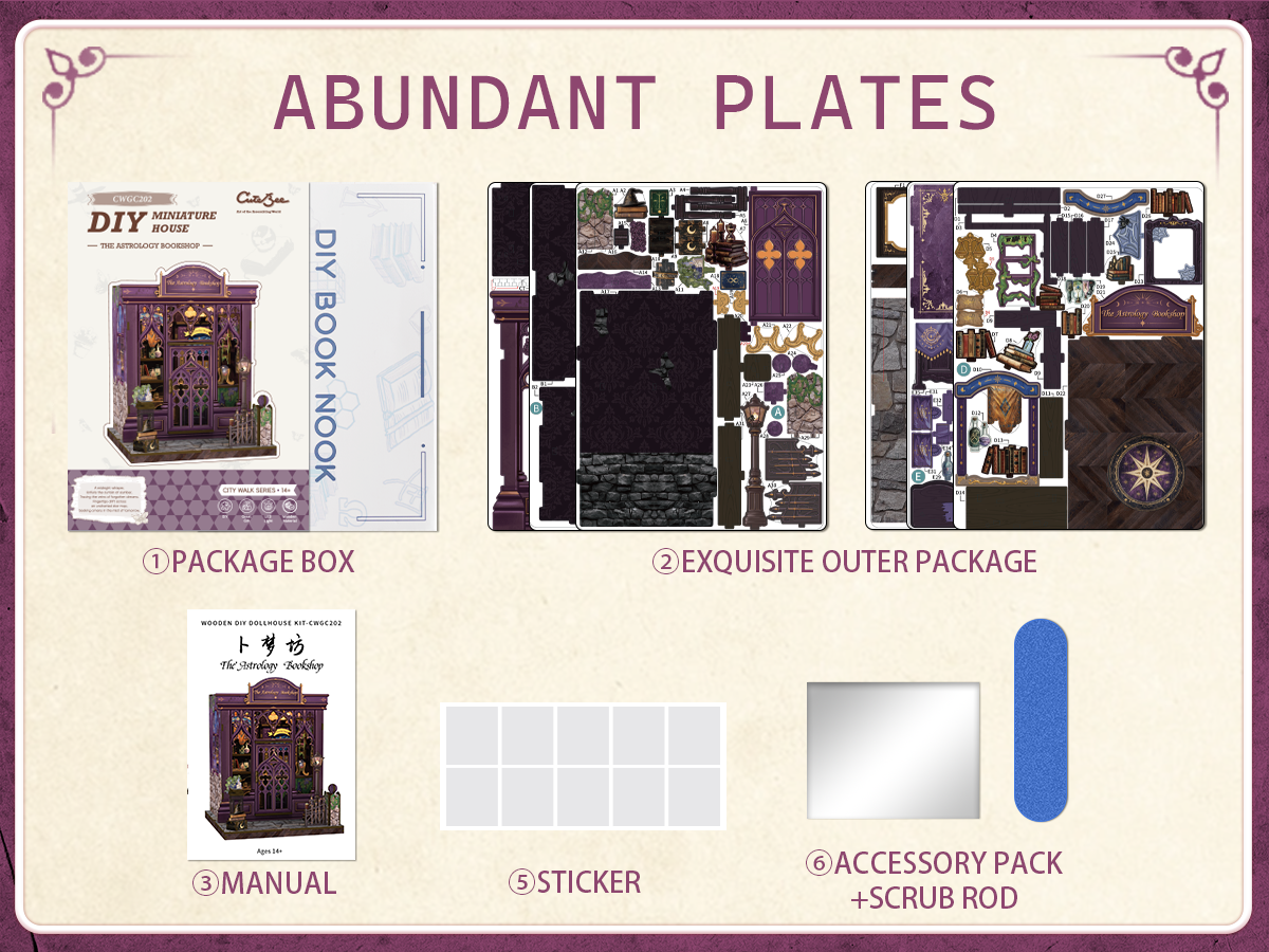 Book Nook DIY Astrologie – Librairie Miniature Astrale à Construire – Kit Maquette 3D Bois LED – Décor Étagère