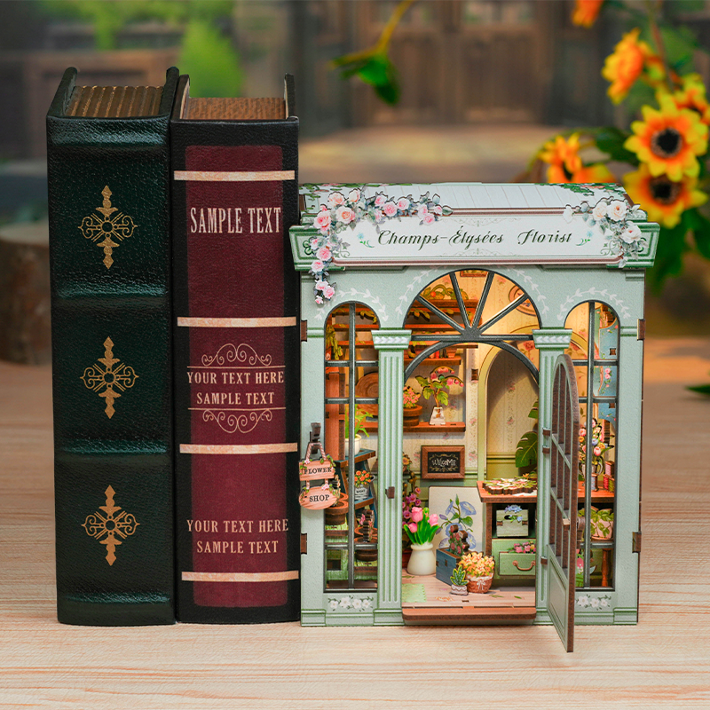 Book Nook DIY Fleuriste Champs-Élysées – Boutique Miniature à Construire – Kit Maquette 3D Bois LED – Décor Étagère