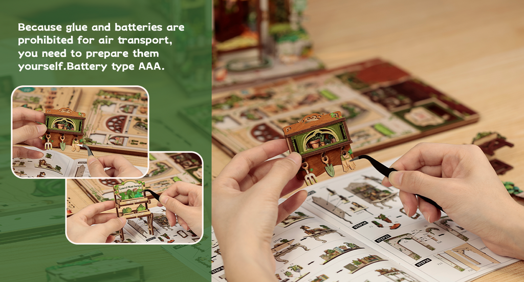 Book Nook DIY Green Life Bookshop – Librairie Miniature à Construire – Kit Maquette 3D Bois LED – Décor Étagère