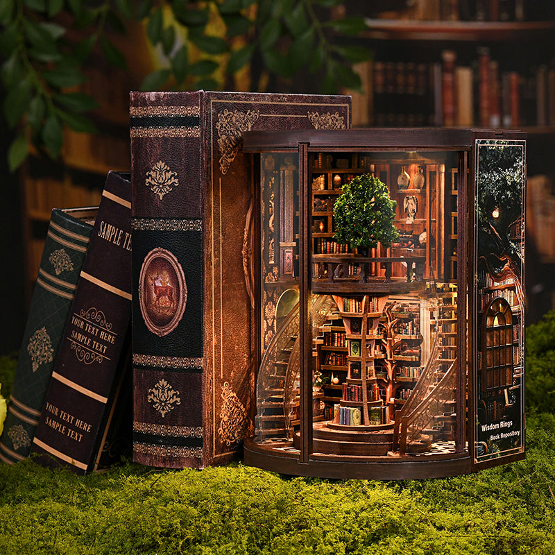 Book Nook DIY Fantasy Anneaux de Sagesse – Maison Miniature Magique 3D avec LED – Déco Médiévale Bibliothèque