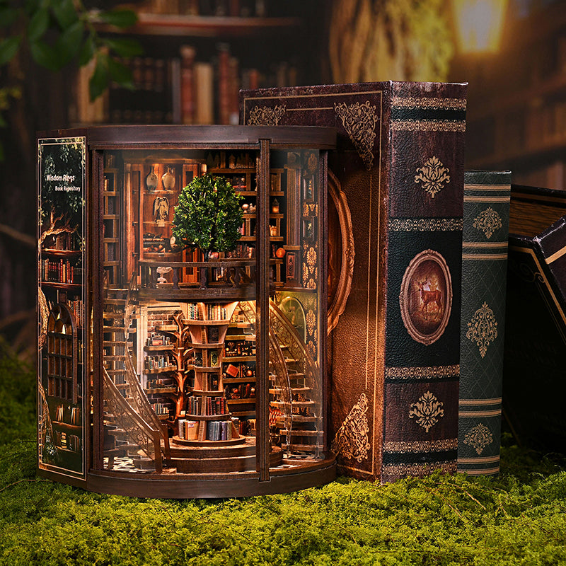 Book Nook DIY Fantasy Anneaux de Sagesse – Maison Miniature Magique 3D avec LED – Déco Médiévale Bibliothèque