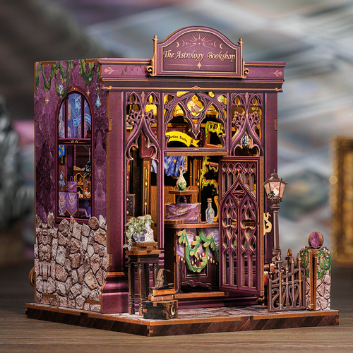 Book Nook DIY Astrologie – Librairie Miniature Astrale à Construire – Kit Maquette 3D Bois LED – Décor Étagère