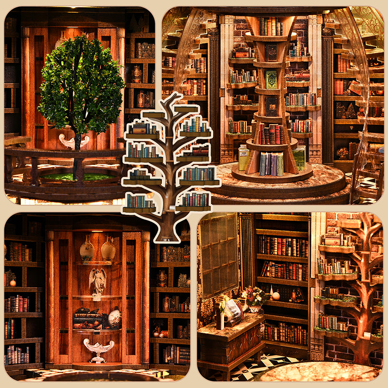 Book Nook DIY Fantasy Anneaux de Sagesse – Maison Miniature Magique 3D avec LED – Déco Médiévale Bibliothèque