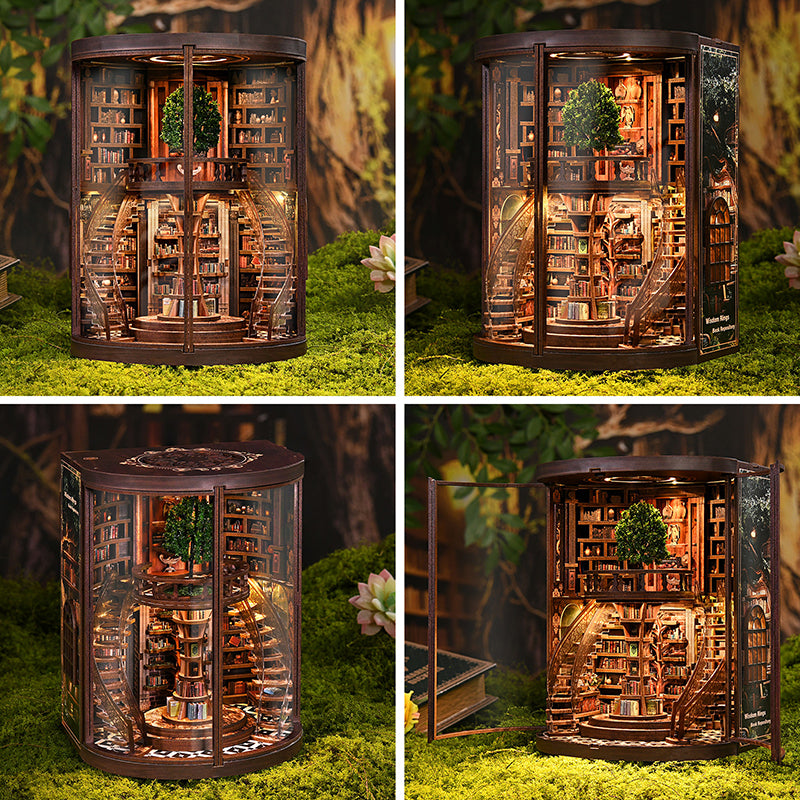 Book Nook DIY Fantasy Anneaux de Sagesse – Maison Miniature Magique 3D avec LED – Déco Médiévale Bibliothèque