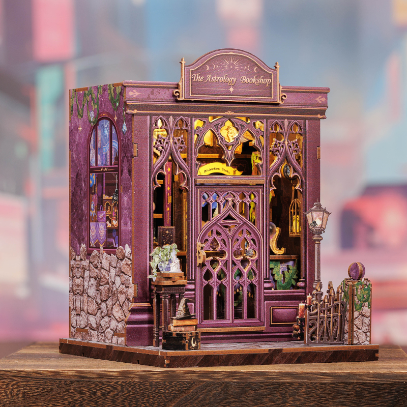 Book Nook DIY Astrologie – Librairie Miniature Astrale à Construire – Kit Maquette 3D Bois LED – Décor Étagère