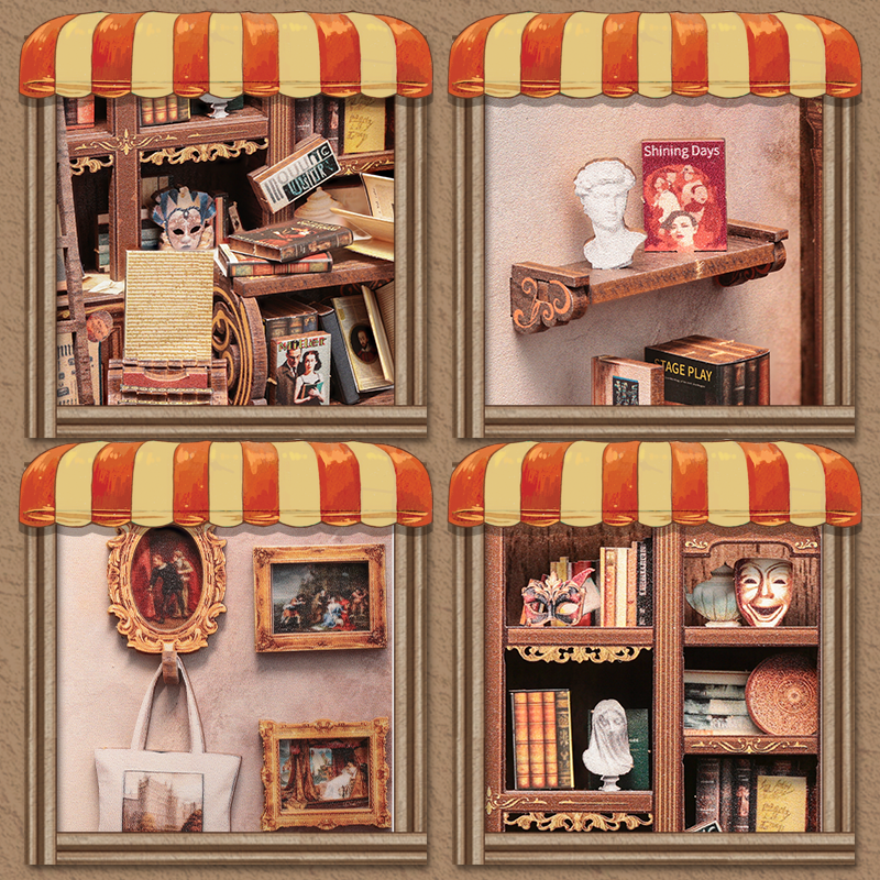 Book Nook DIY The Drama Bookshop – Maison Miniature à Construire – Kit Librairie 3D LED – Décor Étagère
