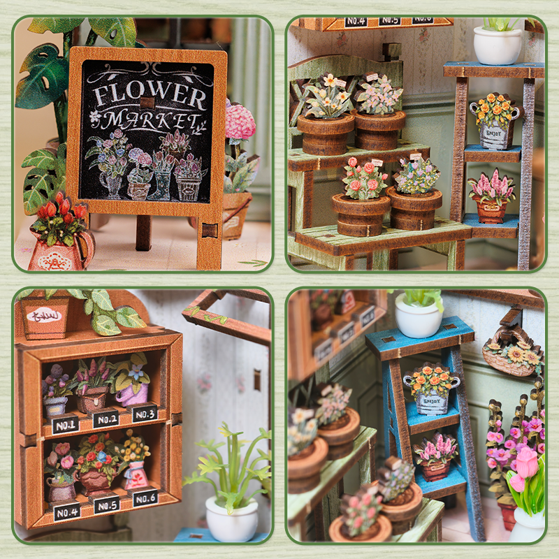 Book Nook DIY Fleuriste Champs-Élysées – Boutique Miniature à Construire – Kit Maquette 3D Bois LED – Décor Étagère