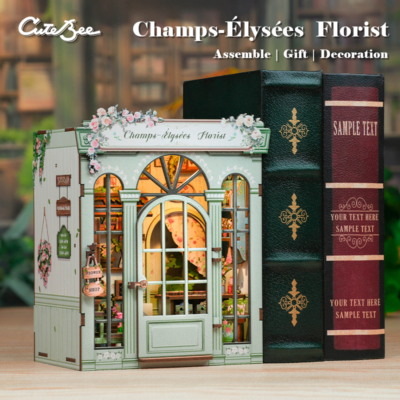 Book Nook DIY Fleuriste Champs-Élysées – Boutique Miniature à Construire – Kit Maquette 3D Bois LED – Décor Étagère