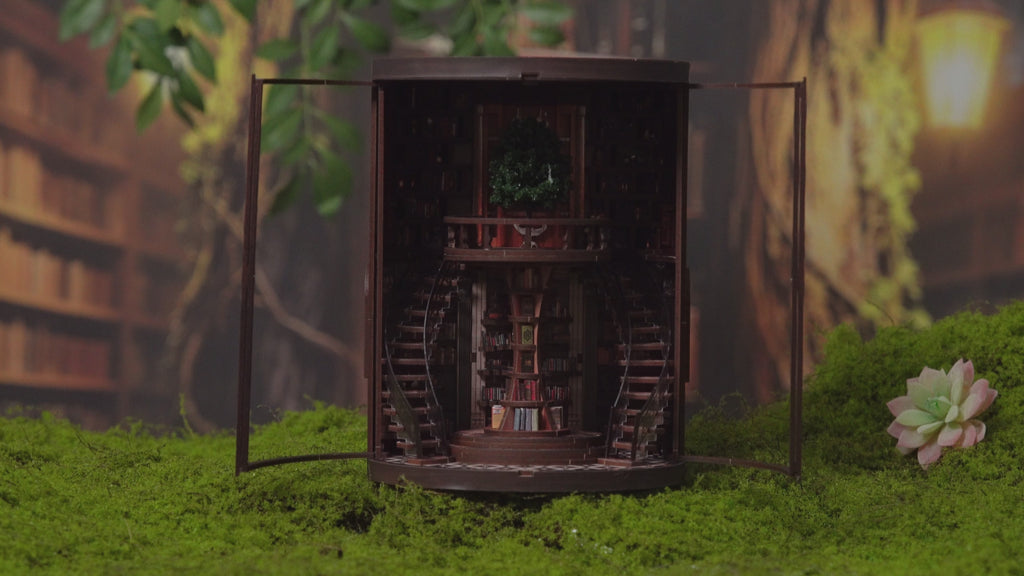 Book Nook DIY Fantasy Anneaux de Sagesse – Maison Miniature Magique 3D avec LED – Déco Médiévale Bibliothèque