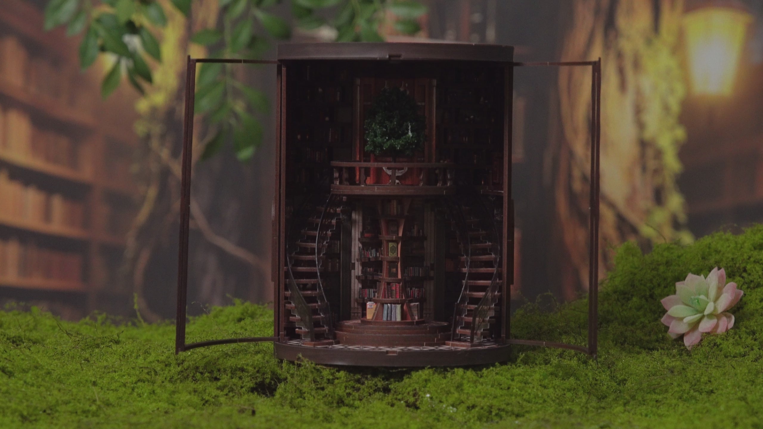 Book Nook DIY Fantasy Anneaux de Sagesse – Maison Miniature Magique 3D avec LED – Déco Médiévale Bibliothèque